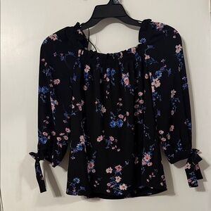 Philosophy Black and Pink Floral Blouse